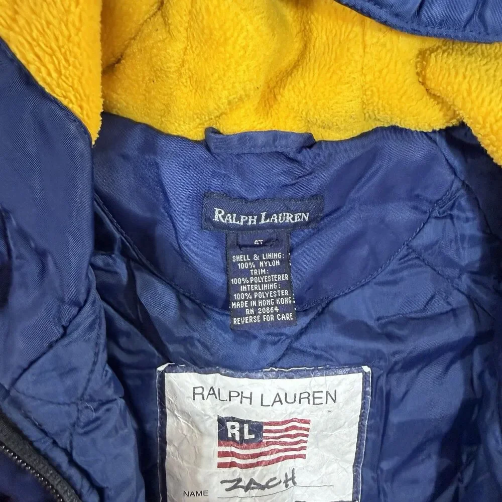 Vintage Polo Sport Snowsuit Size 4T Blue Ralph Lauren Puffer Zip Up Belted